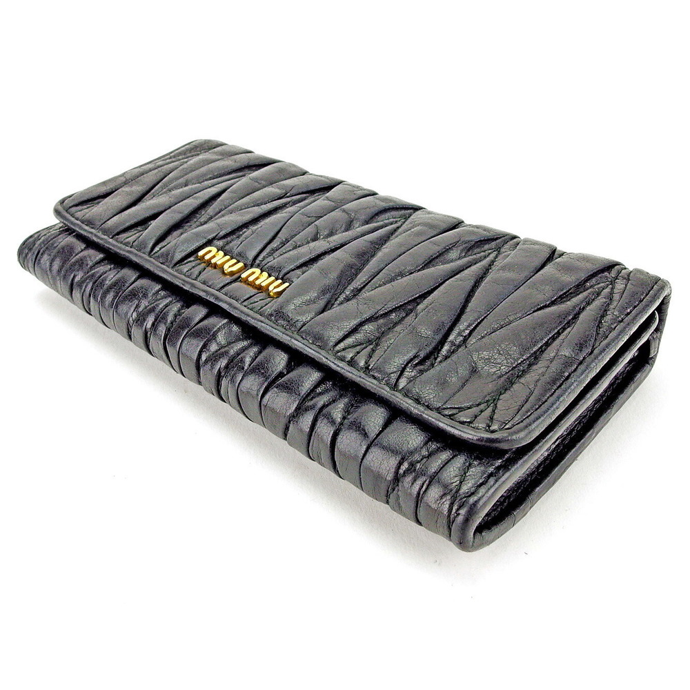 Miu Miu zipper Wallet leather accessory Matelass Black long - Picture 3 of 6